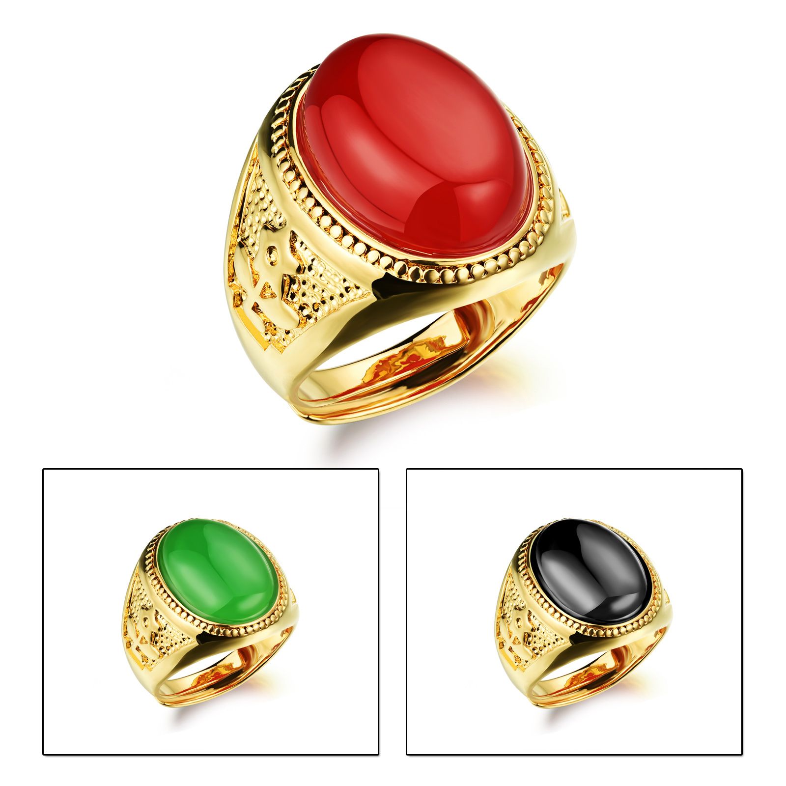 2019 18K Gold Plated Rings Agate Mens Adjustable Wedding Ring Wholesale