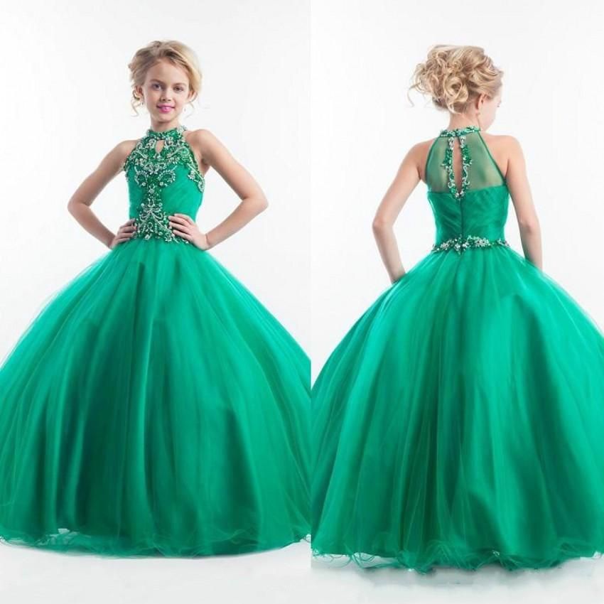 green pageant gown
