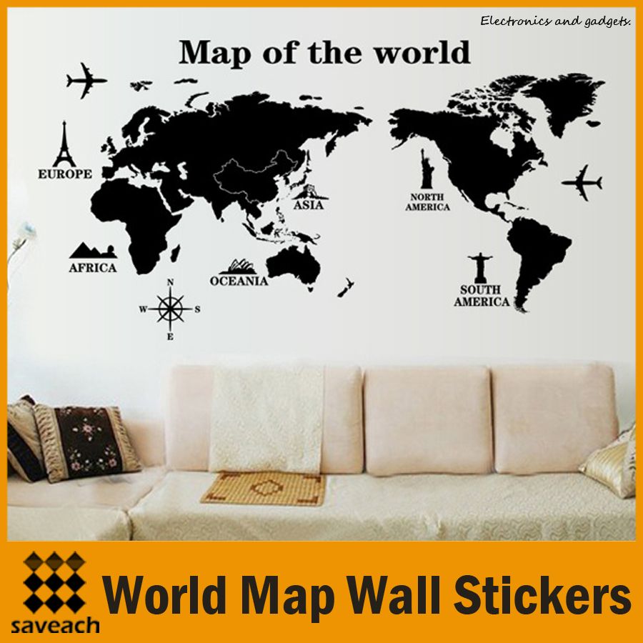 New Black Map Of The World Wall Sticker Office Background Decal Creative Removable Pvc Decals Home Decor - World Wall Decal New Black Map Of The World Wall Sticker Office Background Decal Creative Removable Pvc Decals Home Decor - World Wall Decal