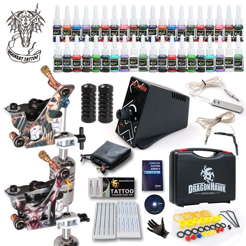 best tattoo kit 2 machine guns inks power supply grip tip needles best tattoo kit 2 machine guns inks power supply grip tip needles