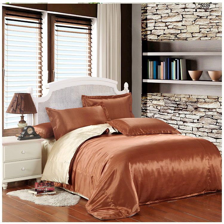 Coffee Beige Silk Bedding Set Beding Bed Sheet Pillow Cases Coffee Beige Silk Bedding Set Beding Bed Sheet Pillow Cases Comforter Cover Wedding Covers 5039
