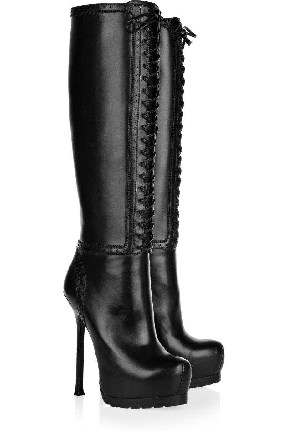 Factory Sale Knee High Lace Up Boots Round Toes Platform Thin High Heel Stiletto Boots Ladies