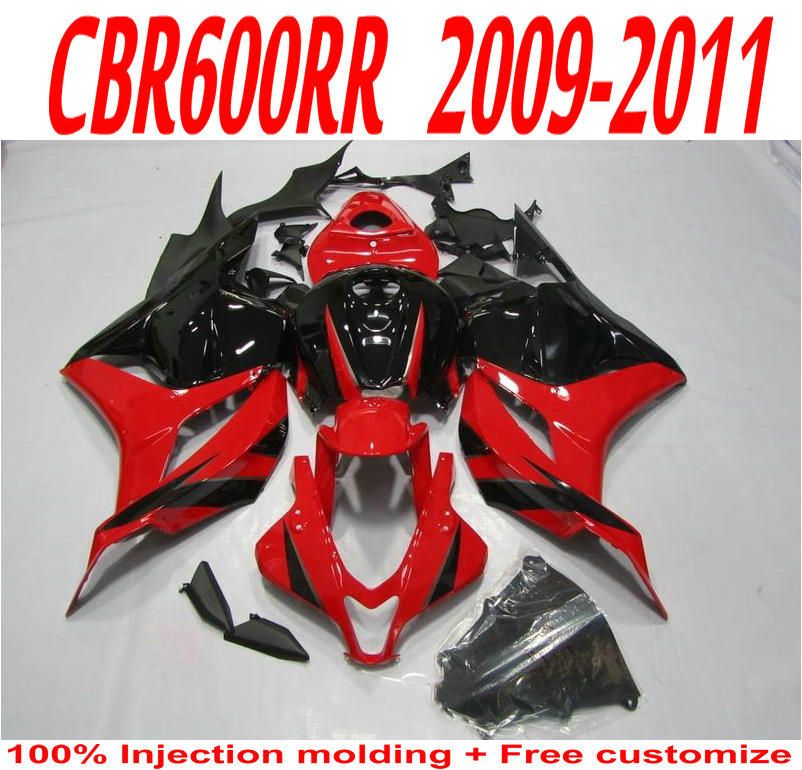 Custom Glossy Black Red Motorcycle Body Parts For Honda Fairings 2009 2010 2011 CBR 600 RR