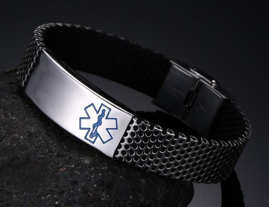 Free Custom Engraving Medic Alert ID Bracelet Personalized Mens