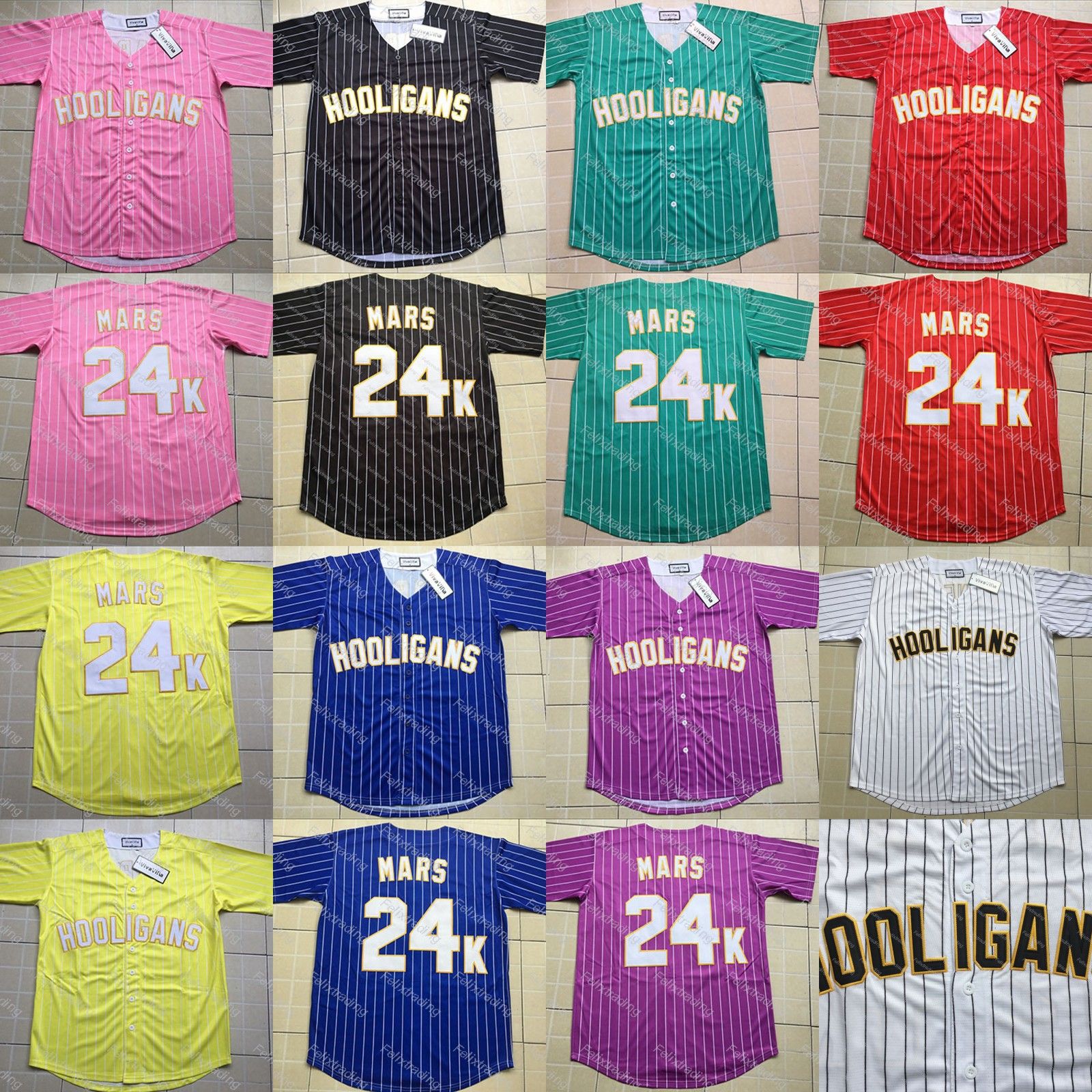 2020 Hooligans Baseball Jersey Bruno Mars 24K Baseball Jerseys Red