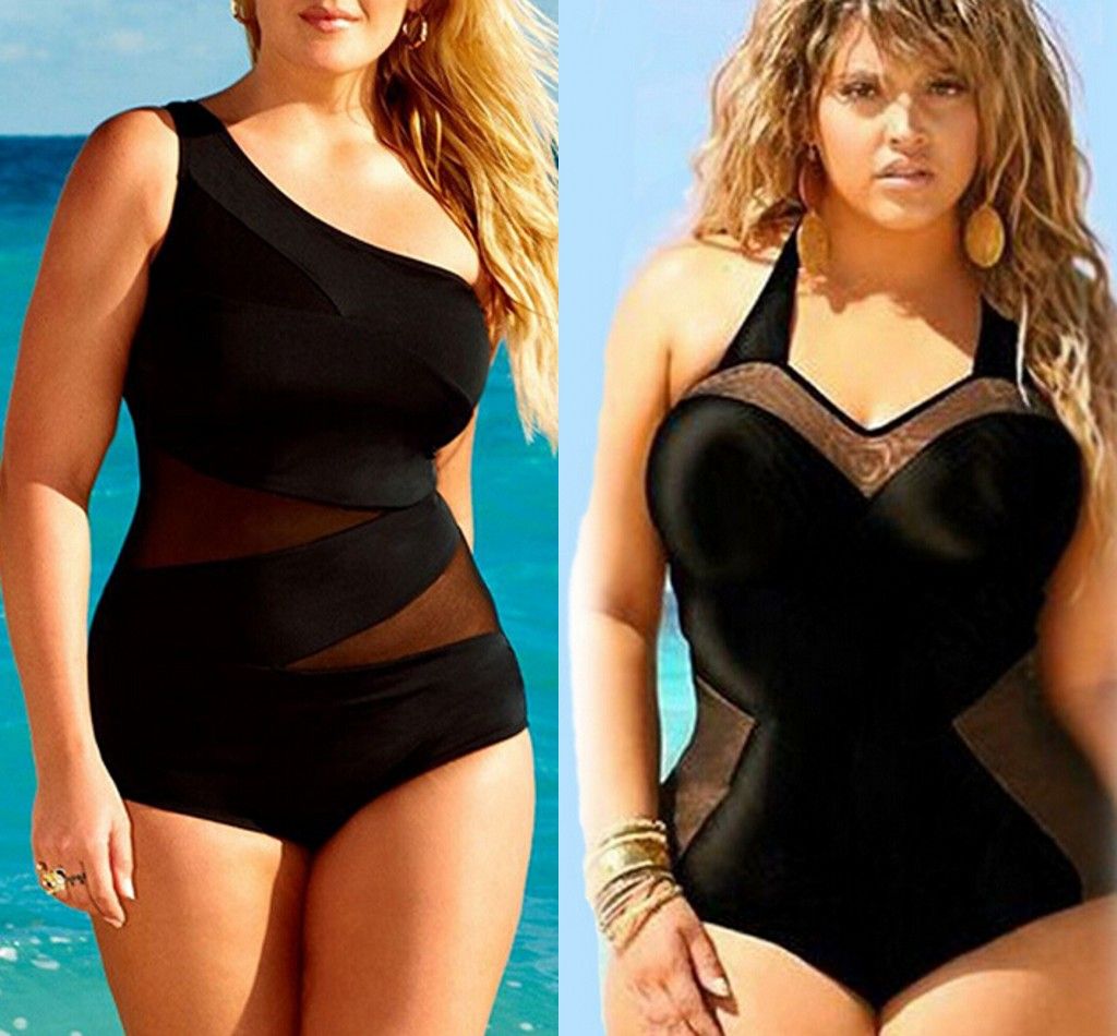 online cheap plus size one shoulder swimwear mesh one piece swimsuit plus size one piece bathing suits