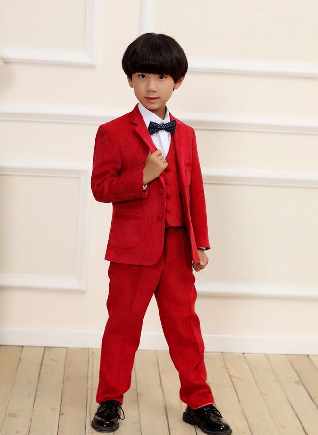 Red Threepiece Boys Suits Pure Color Little Boys Flower Girl Dress Suits Formal Occasion Boys