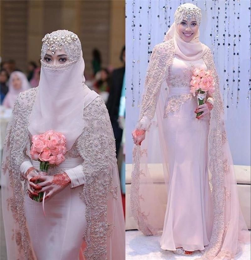 Gorgeous Arabic Muslim  Wedding  Dresses  2019 High Neck Lace 