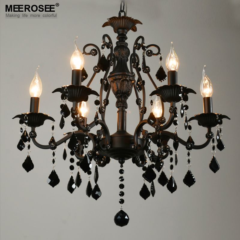 Whole Vintage Black Crystal Chandelier Light Fixture 6 Lights Whole Vintage Black Crystal Chandelier Light Fixture 6 Lights American Wrought Iron Suspension Hanging Table Lamp