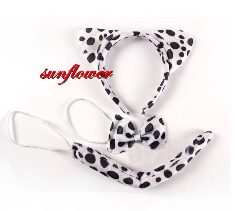 2017 dalmatian dog ears headband tail tie adult child kids costume