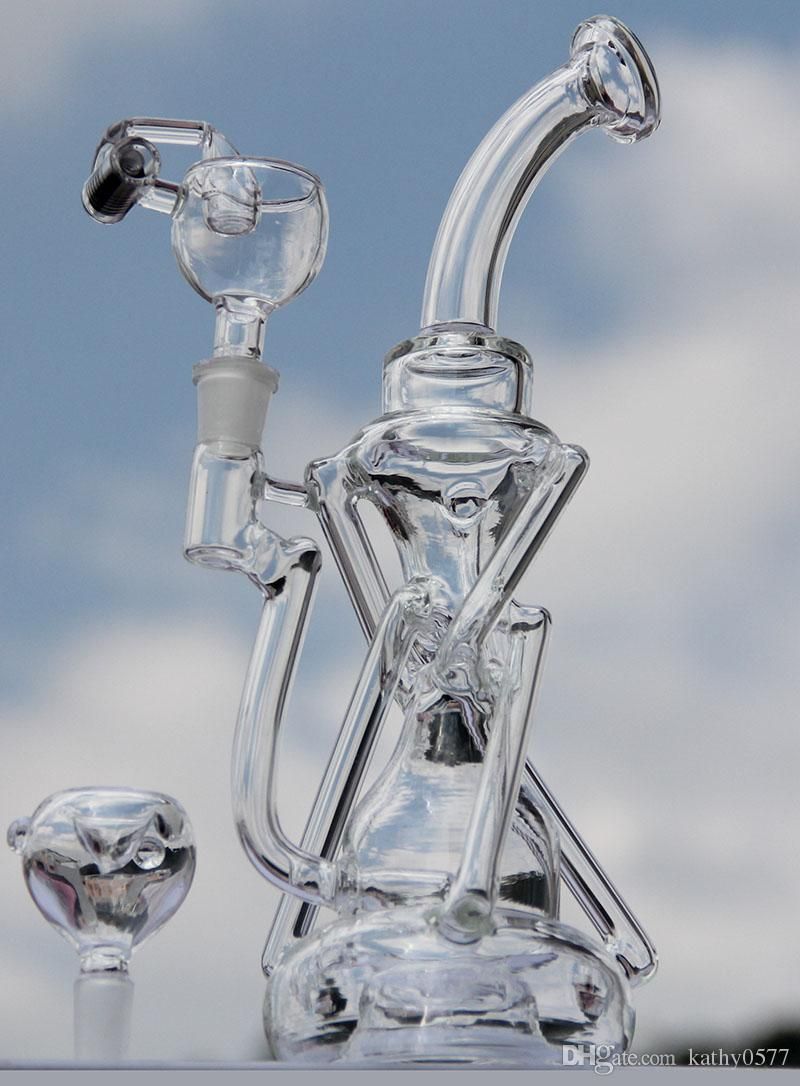 2019 New Glass Bong Two Function 11recycler Glass Bong Water Pipe With