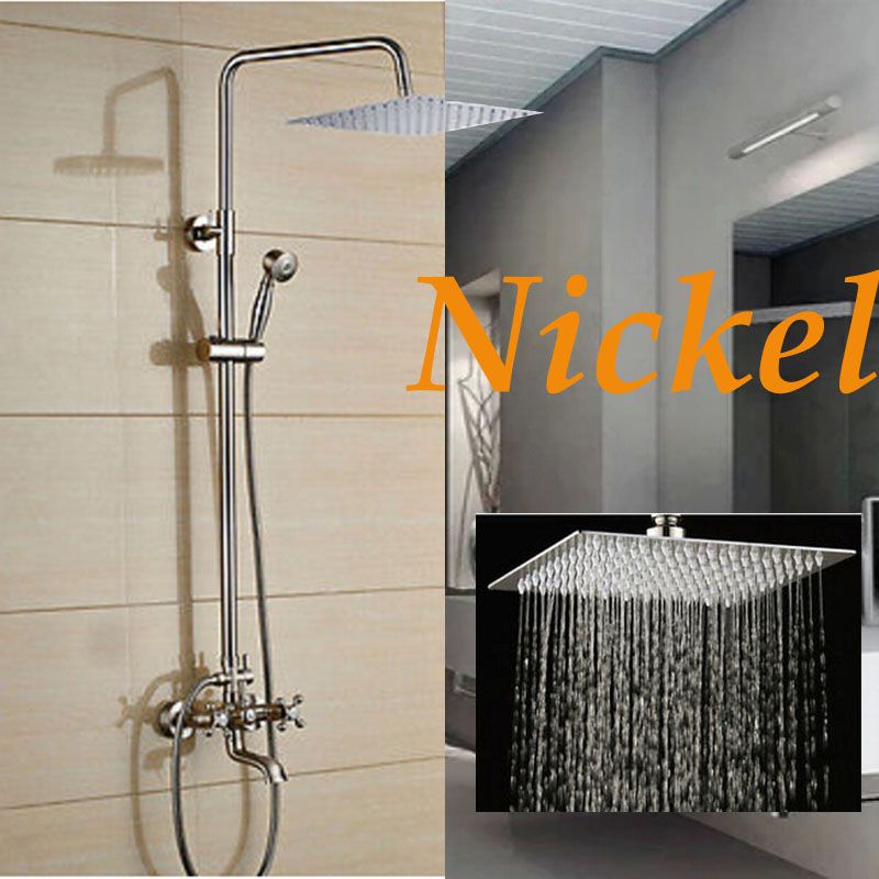 Luxury Nickel Brushed Rain Shower Faucet Set Tub Mixer Tap Spout W