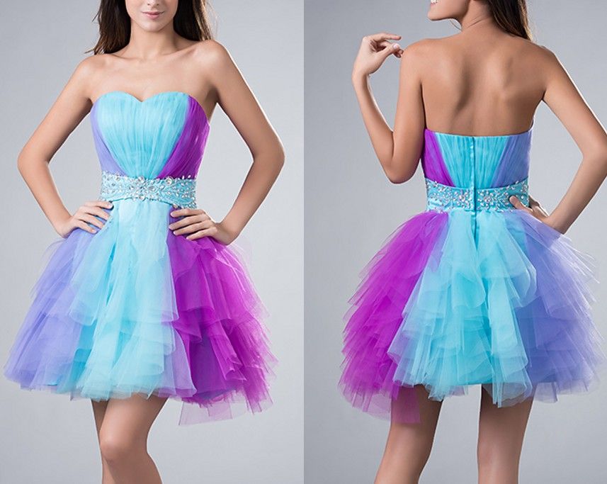 2015 New Colorful A Line Short Prom Dresses Ball Gown Strapless Ruched ...