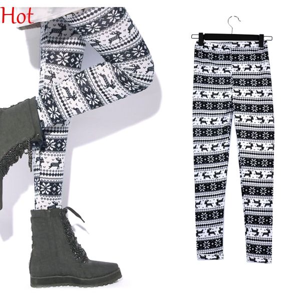 2018 hot christmas leggings ladies winter retro knitted leggins christmas leggins