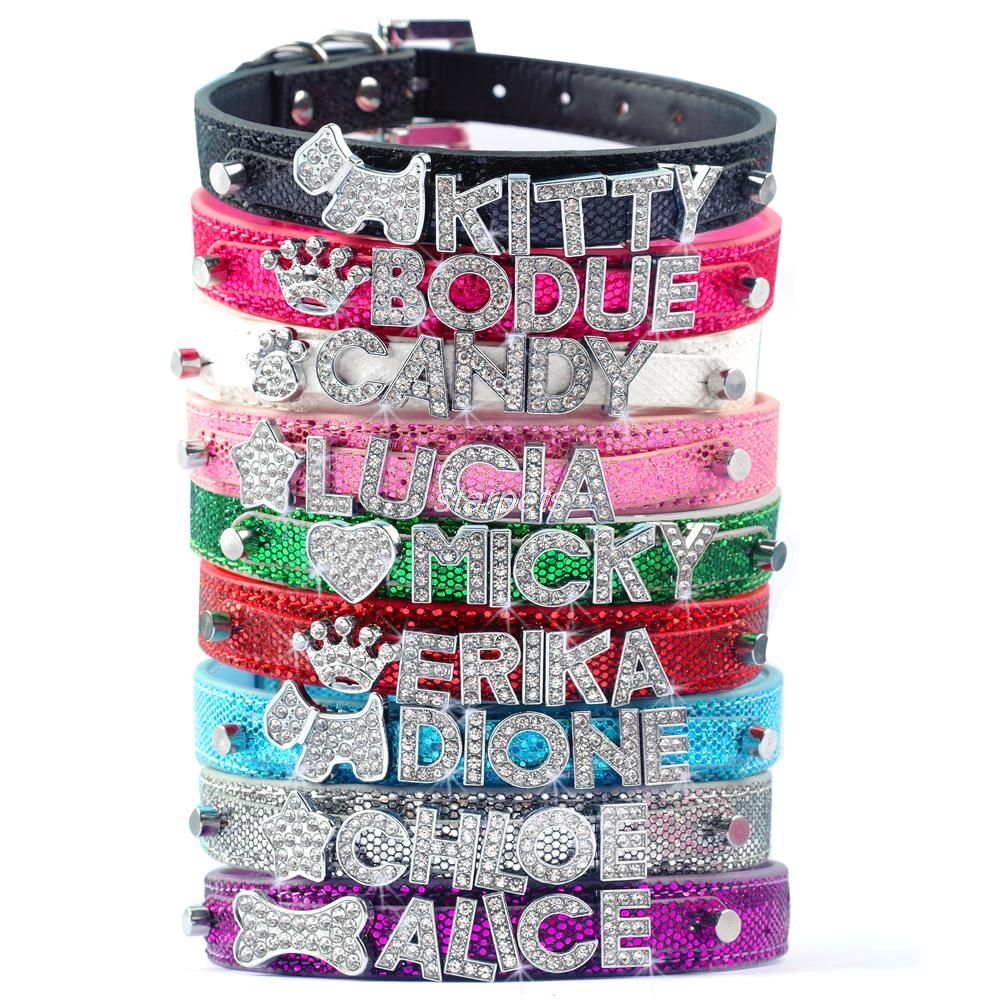 2019 Bling Personalized Pet Dog Collar Rhinestone Customized Free Name Diamond Bucklet XS S M L