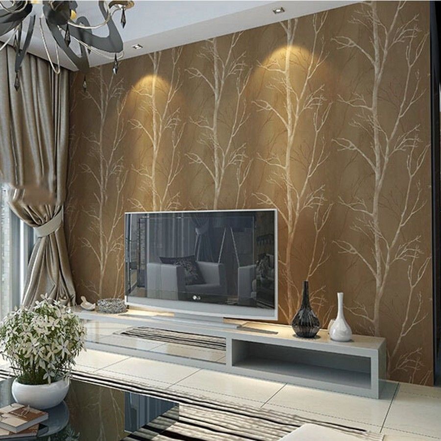 Natural Design Tree Forest Textured Wallpaper Roll Wallcovering