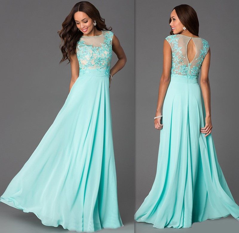 Party Dresses For Women 2015 Mint Green Sheer Evening Cap Sleeves ...