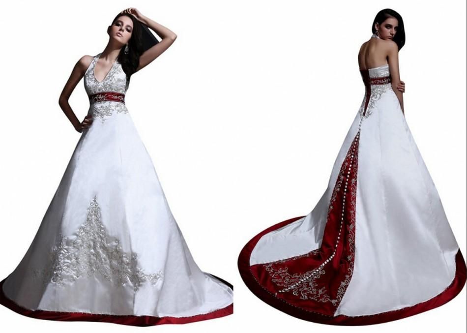 red and white combination gown