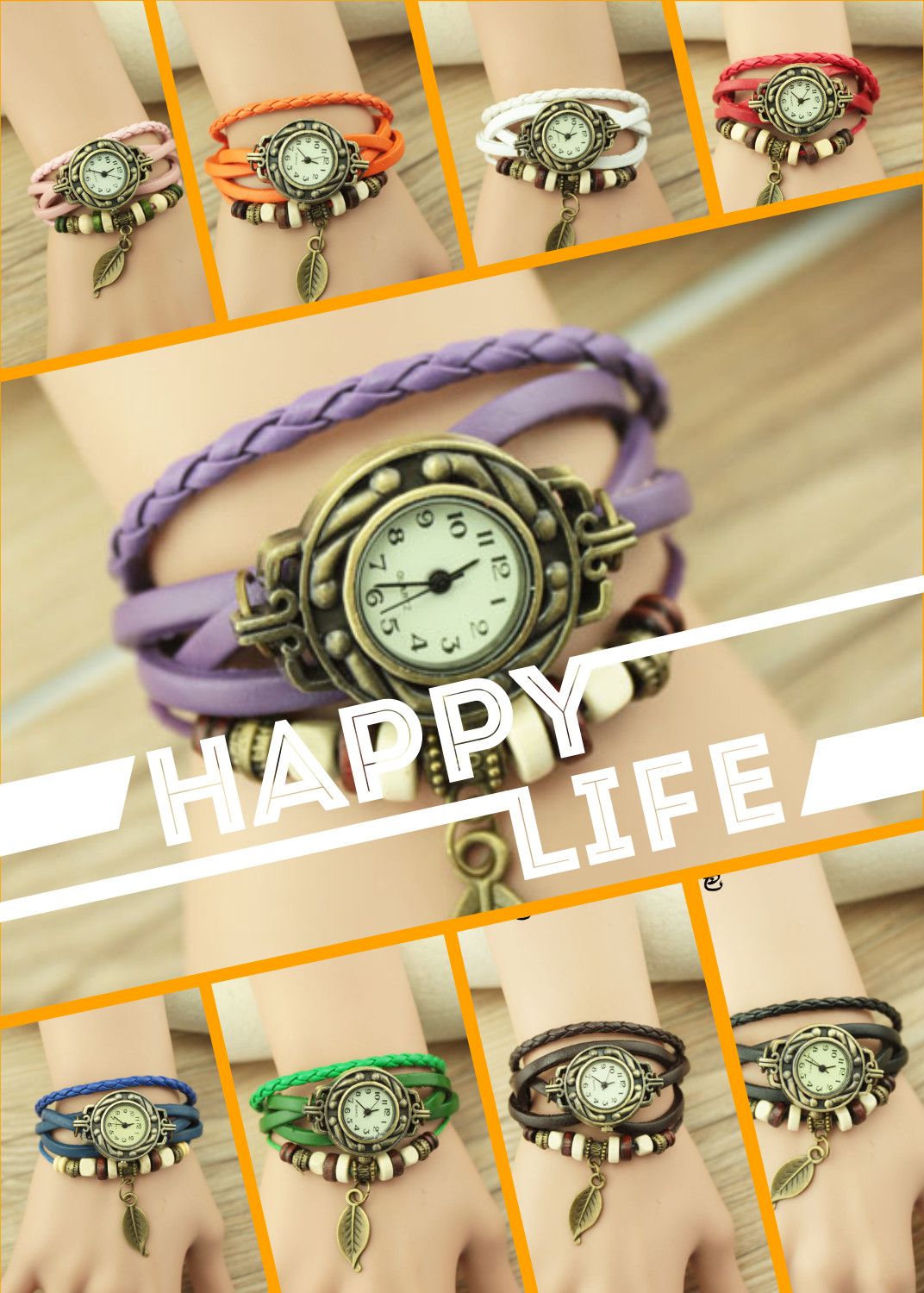 Womens Leather Leaf Wristwatches Ladies Girls Fashion Tree Leaves