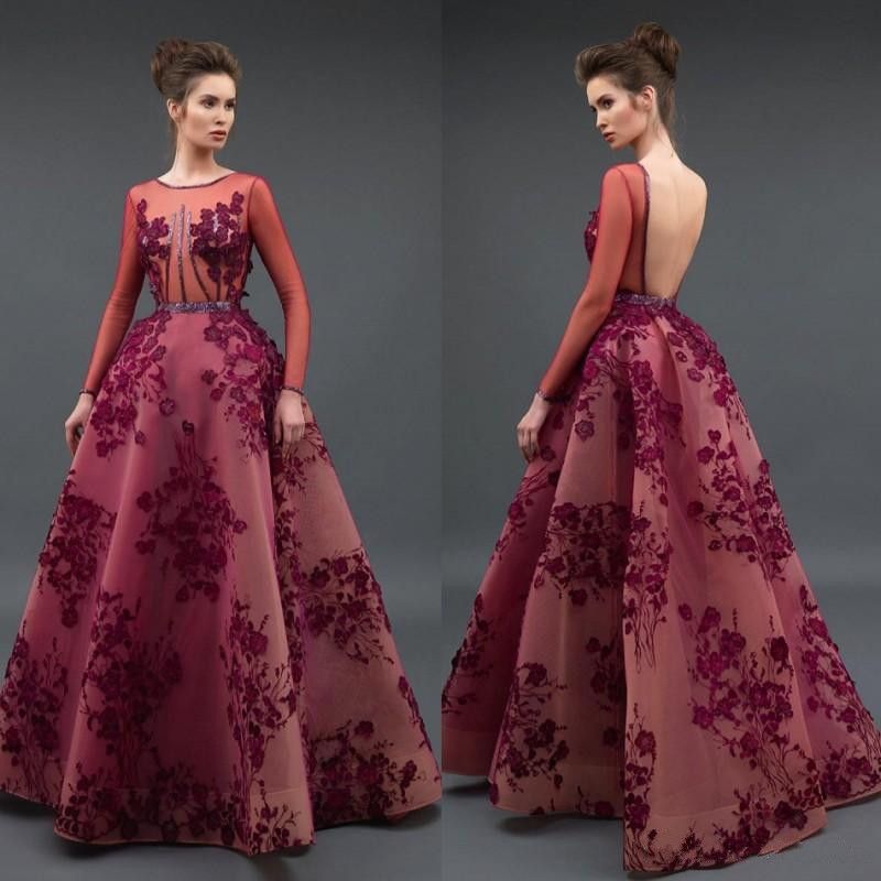 long sleeve backless evening dress