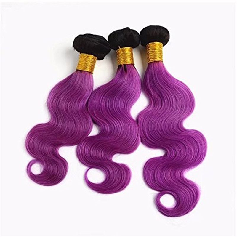 8aブラジルの紫色のバージンヘアー織り3束閉鎖閉鎖のオムレの伸び閉鎖1b紫のオムレボディ波人間の髪