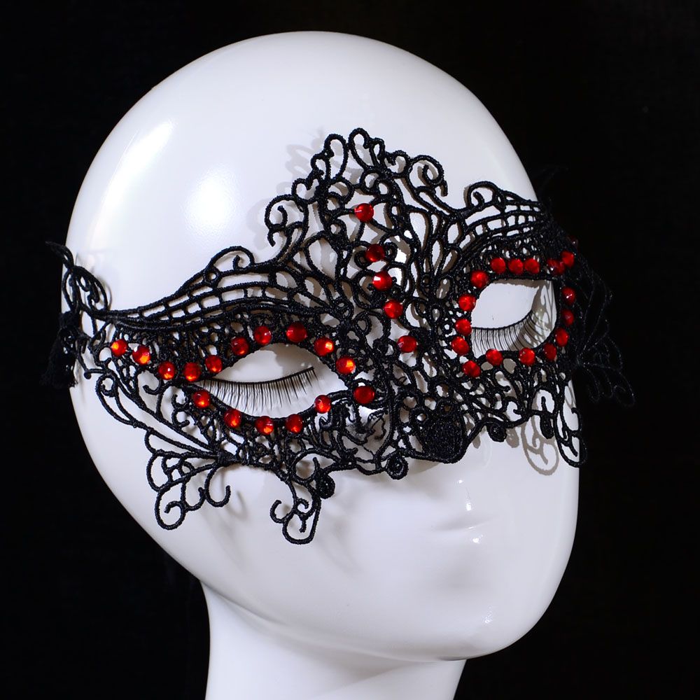 New Design Women Lace Face Eye Mask Masquerade Ball Red Crystal Halloween Party For Women