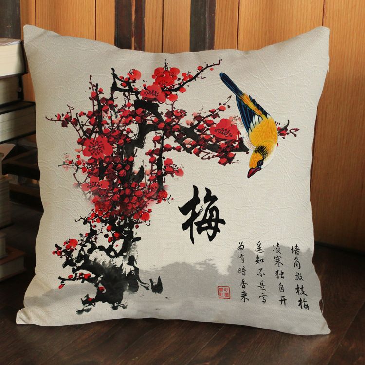 Plum Blossom Chrysanthemums Bamboo Orchid Printed Pillow Home Sofa