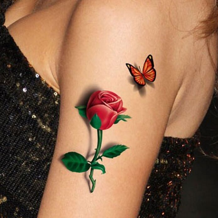 women 3d rose butterfly tattoo sticker waterproof flowers women 3d rose butterfly tattoo sticker waterproof flowers