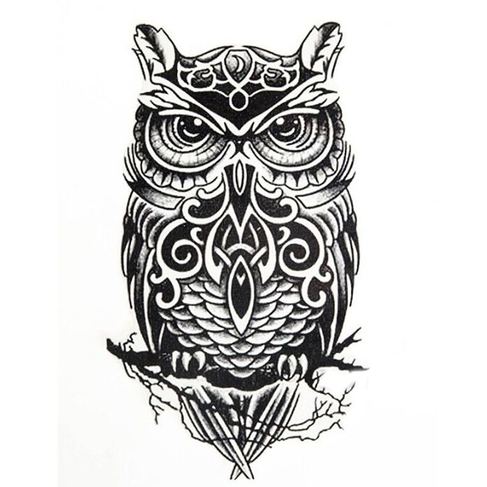 Large Black Owl Arm Fake Transfer Tattoo Stickers 