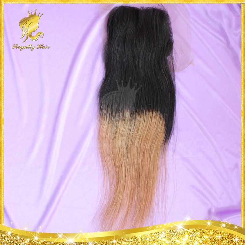 Brazilian Human Hair Ombre Lace Closure Colored 1B/30 Bleached Knots