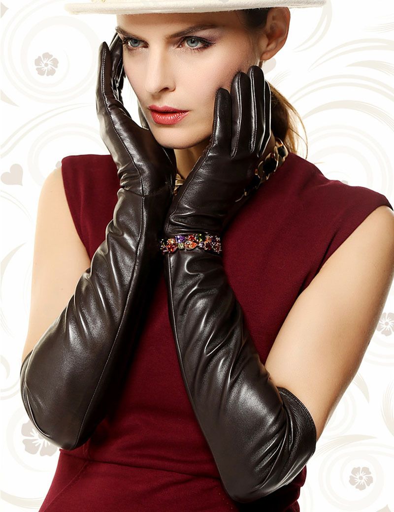2017 58cm Long Leather Gloves Women Banquet Sheepskin Leather Gloves ...