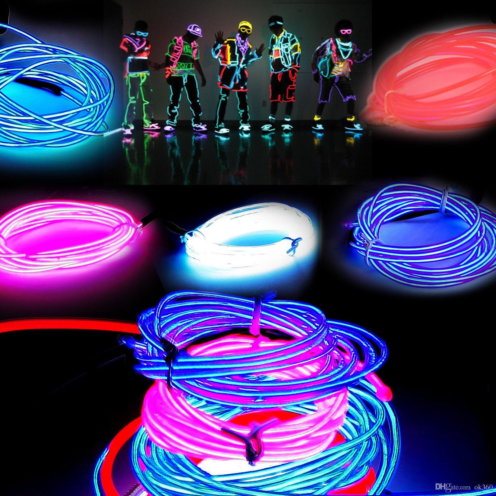2017 3m flexible neon light glow el wire rope tube cheap fluro lights