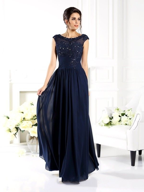 Navy Mother Of The Bride Dress A Line Scoop Cap Sleeve Beads Mother Of ...