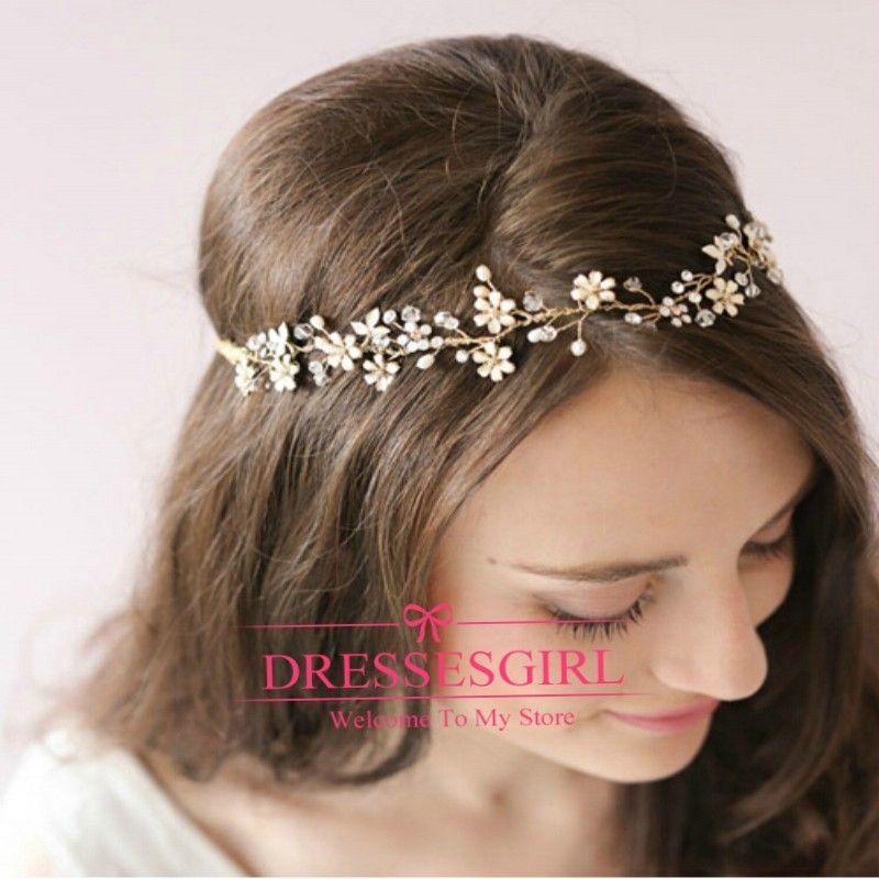Let yourself shine wearing 2015 gold crystal hair bands tiaras for wedding jewellery elegant wedding hair accessories free shipping shining flowers bridal headw