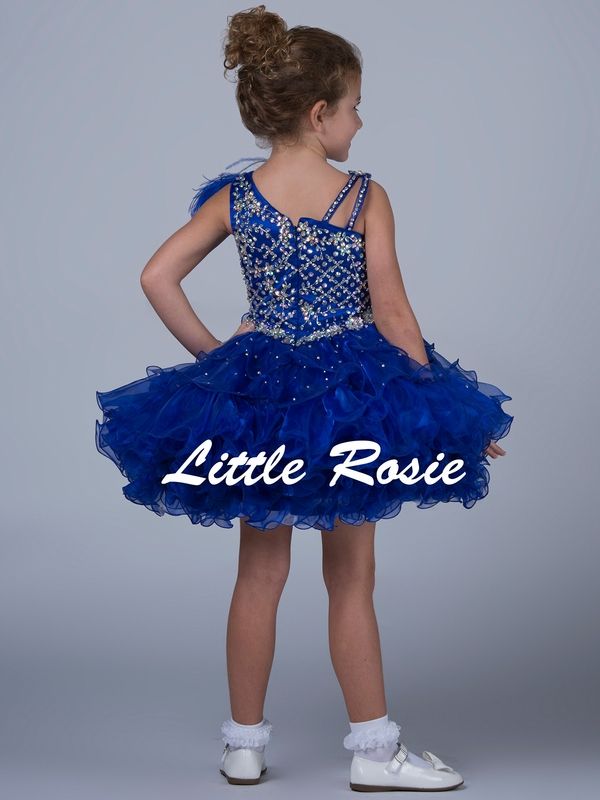Red Short Little Girls Pageant Dresses Mini Skirt With Heated Stone