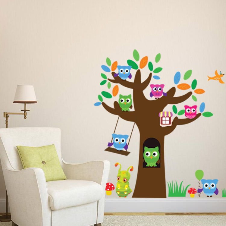 Cartoon Cute Owl Monkey Bear Deer Pegatinas de Pared Wallpaper DIY Vinilo Inicio Tatuajes de Pared Ni/ños Sala de Estar Dormitorio Ni/ñas Decoraci/ón