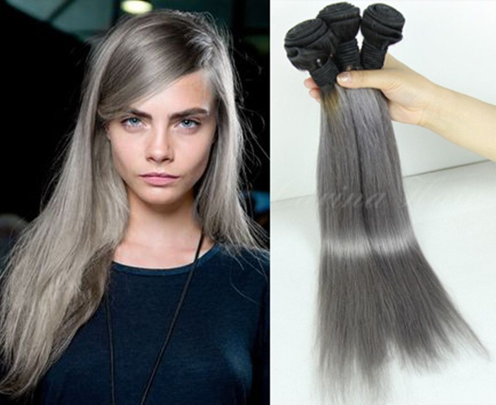 2tone Ombre Blakc Roots Grey1bgrey Straight Brazilian Human Virgin