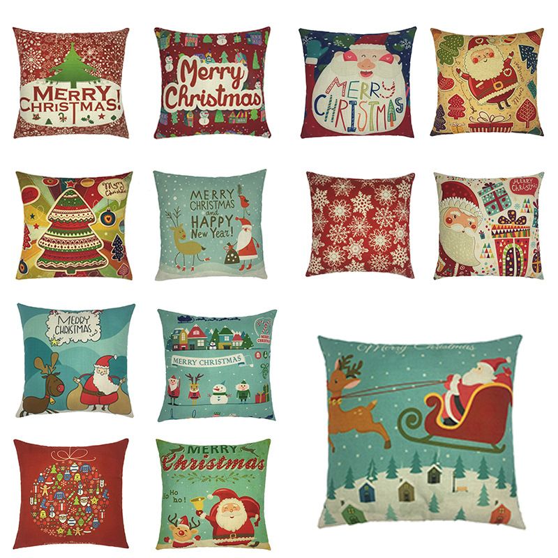 christmas pillowcases wholesale retro linen cushion cover square christmas pillowcases