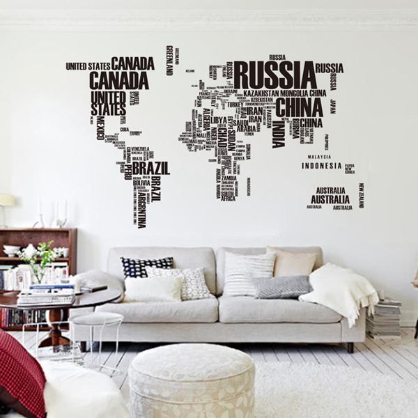 2015 carte du monde carte murale du monde pour l'apprentissage étude Black Wall Decor Art mots énonciations vinyle Stickers muraux 60 * 90 cm * 2 livraison gratuite