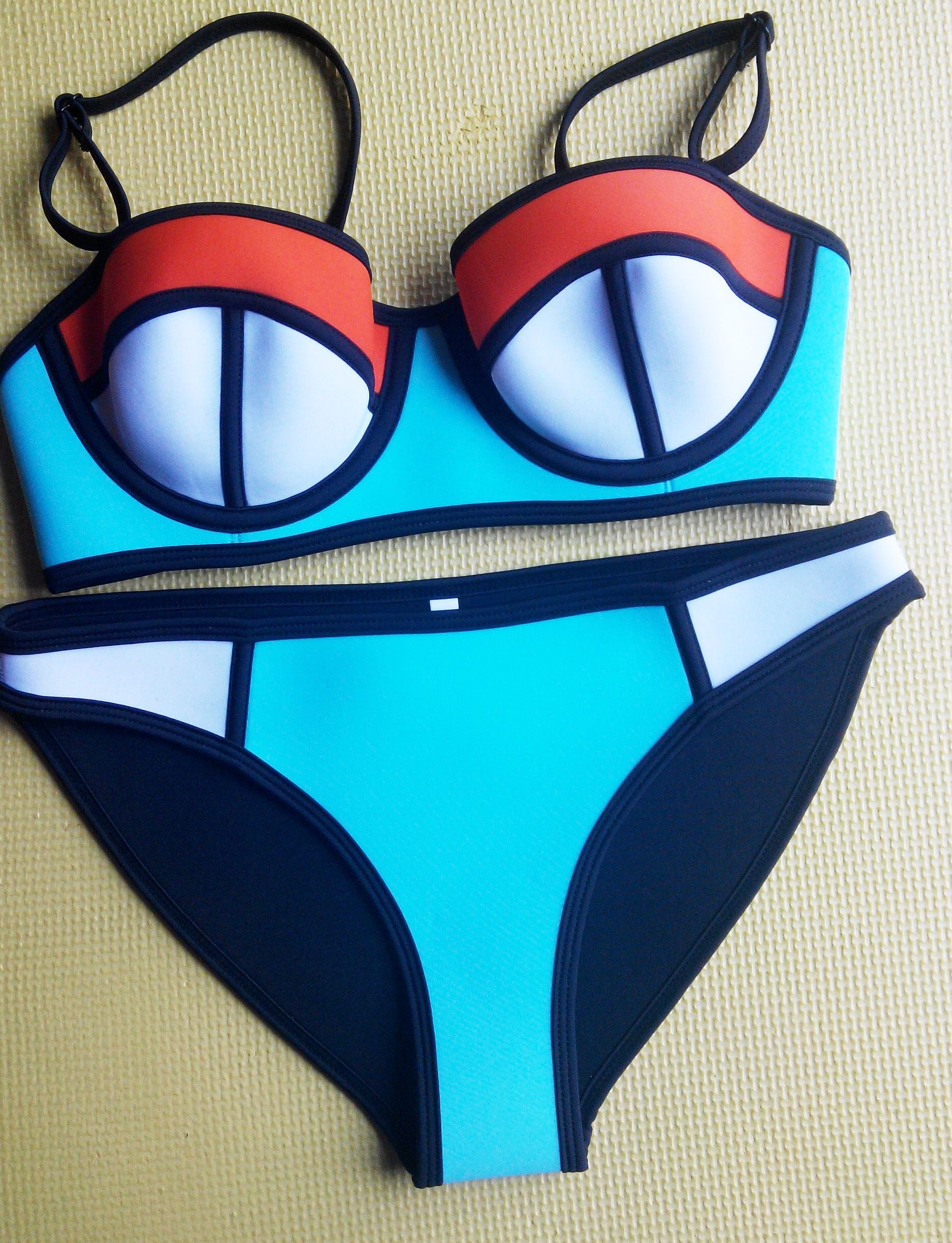 2015 Summer Style Push Up Triangle Neoprene Bikini Set Sexy Swimsuit Underwire Women Swimwear