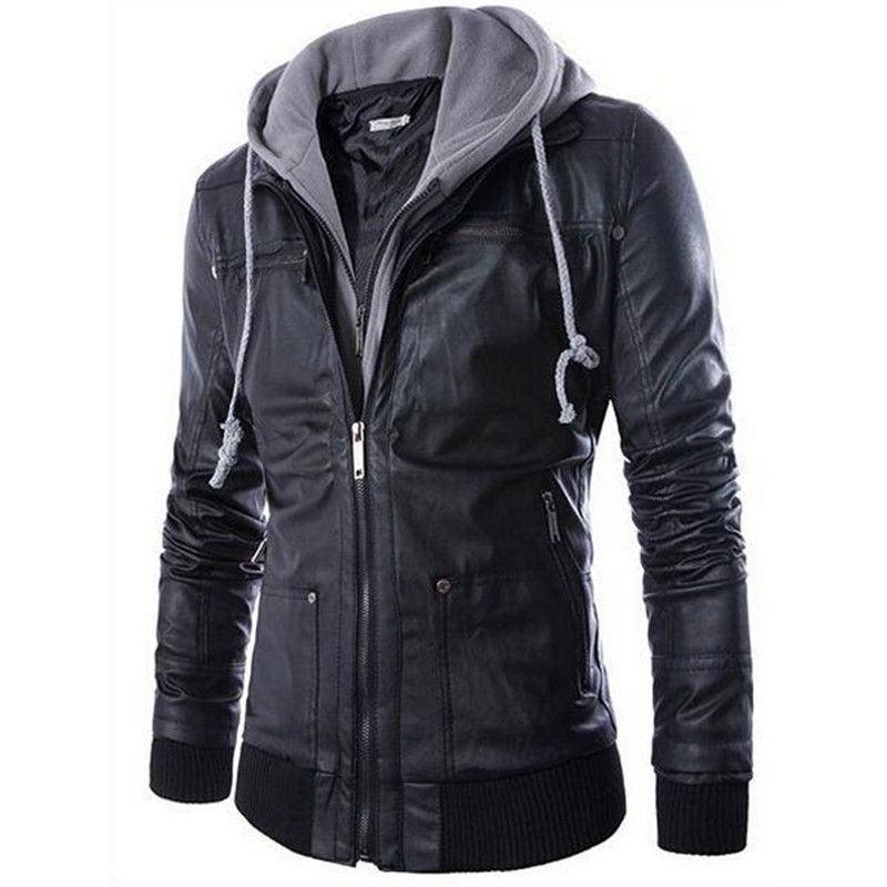 2018 New Brand Men Leather Jacket Mens Hooded With Fur Hood Zipper Design Motorcycle Leisure Coat Fg1511
