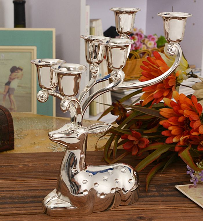 Paire De Bougeoirs En Métal Argenté Renne – Pour 12 Bougies, Déco Moderne