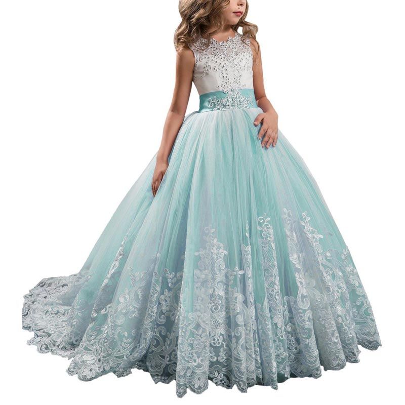 teal green flower girl dresses
