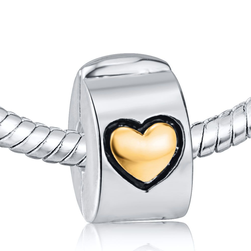 2019 Wholesale New Gold Heart Clip Charm 925 Sterling Silver European Charms Bead Fit Pandora ...