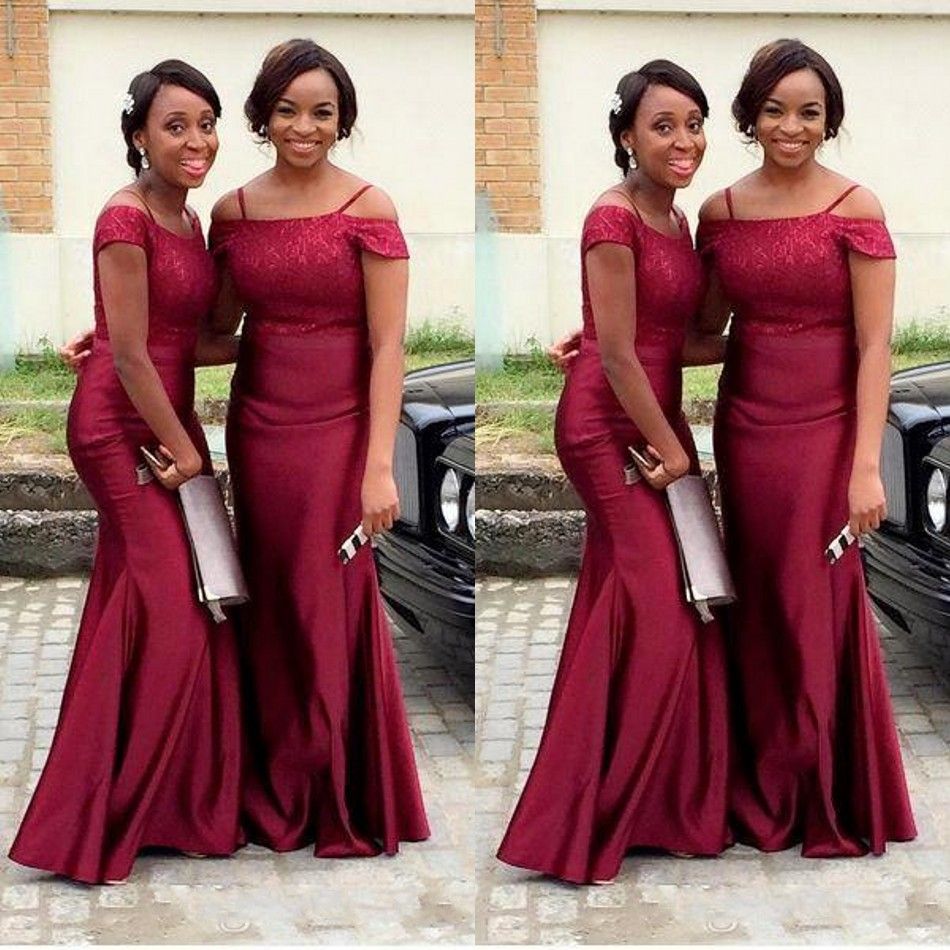 2018 Vintag African Burgundy Bridesmaid Dresses Mermaid With Spaghetti ...