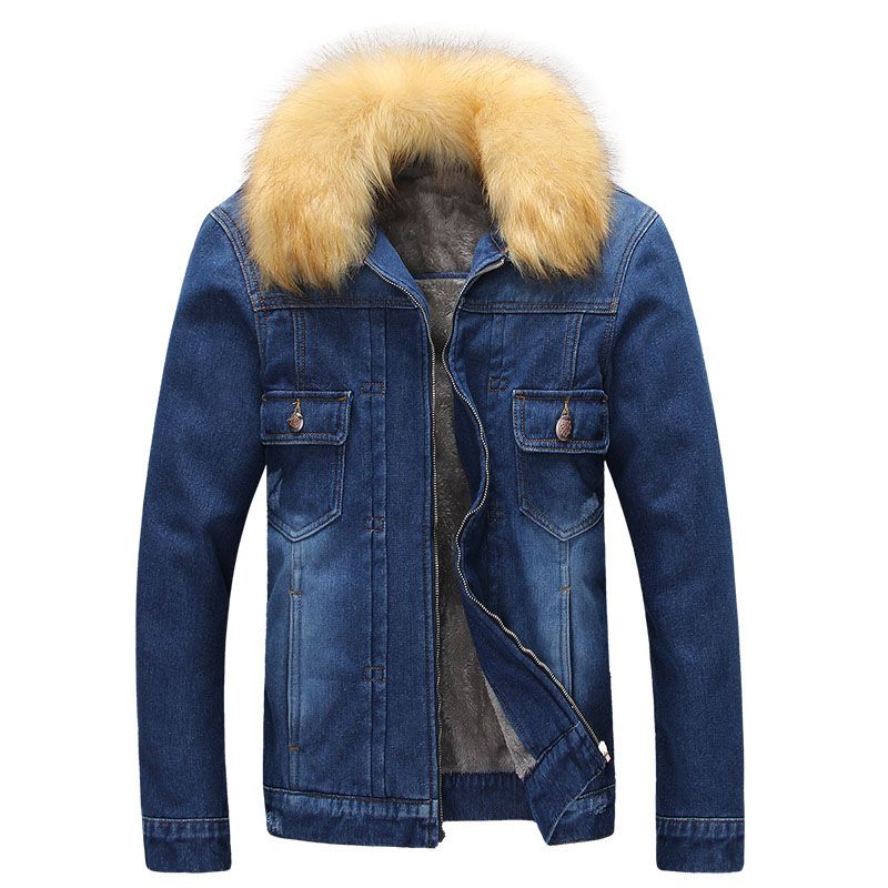 Winter Denim Jacket Men Slim Fit Fur Collar Mens Jeans Jackets Korean ...