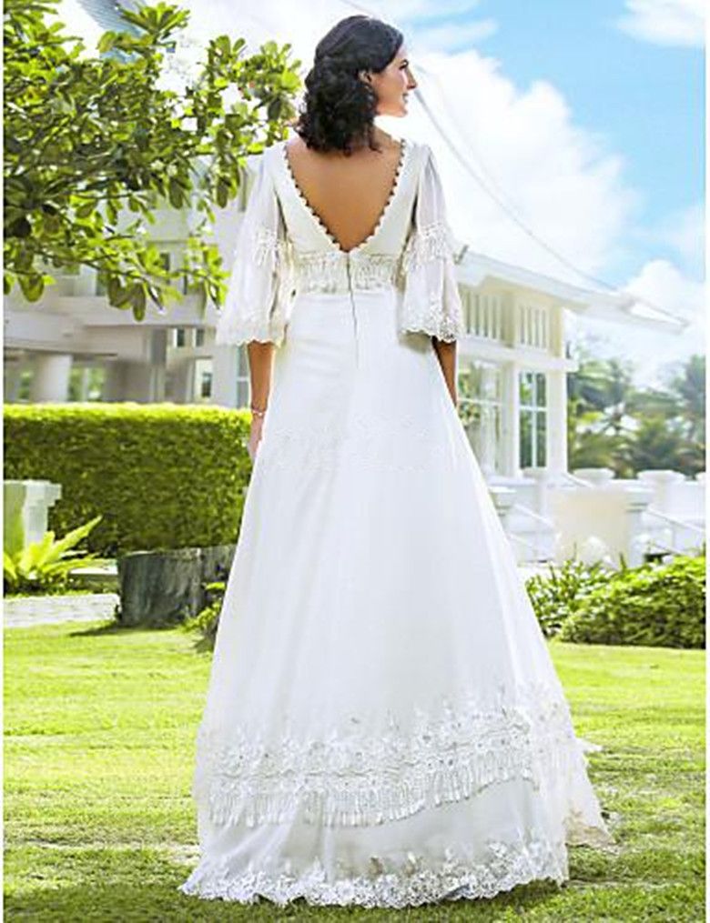 2016 Long Sleeve Empire Wedding Dresses Cheap Applique Floor Length