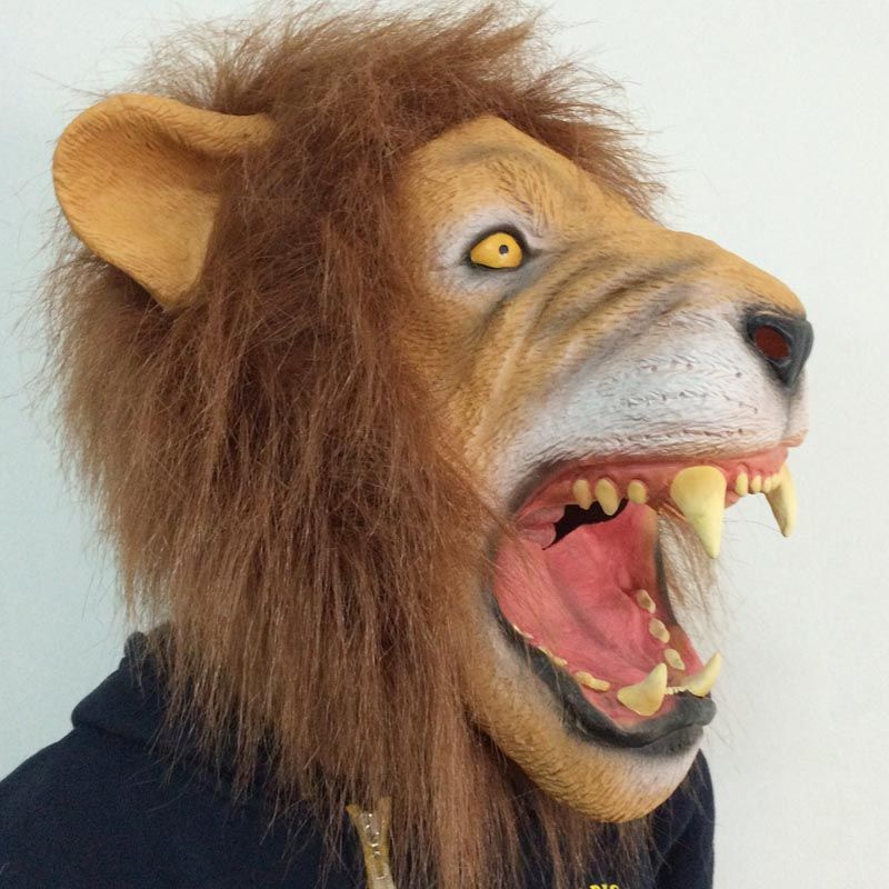 Scary Lion Latex Mask Realistic Animal Head Mask With Hair Halloween