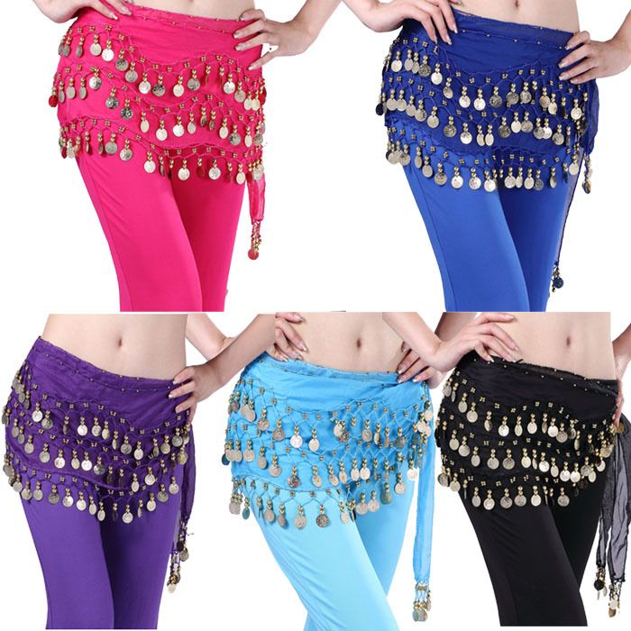 2019 Chaming Fashion 128 Golden Coins Belly Dancing Hip Skirt Scarf