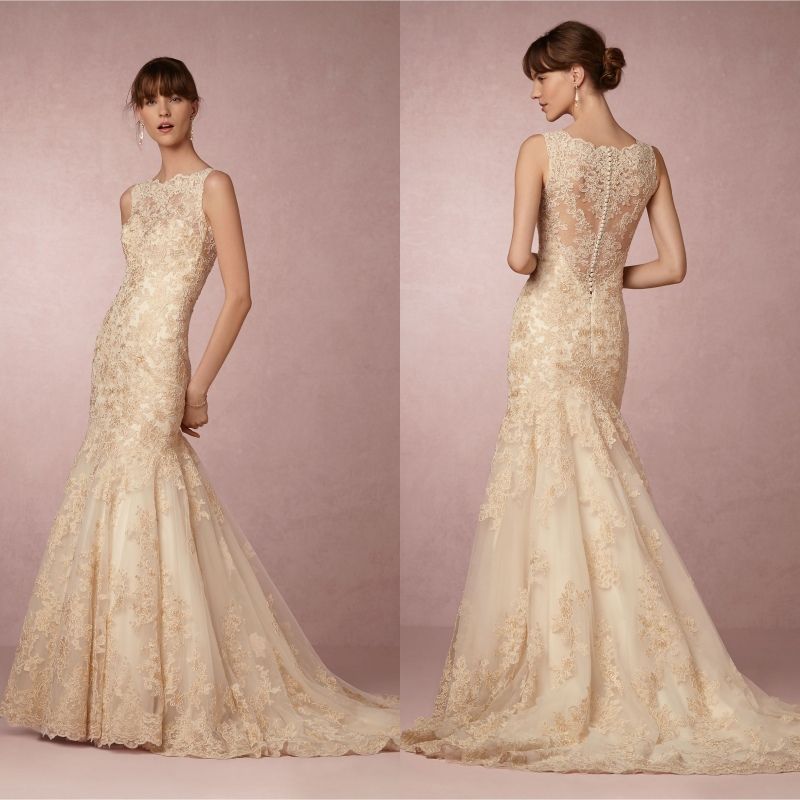 gold lace wedding gown